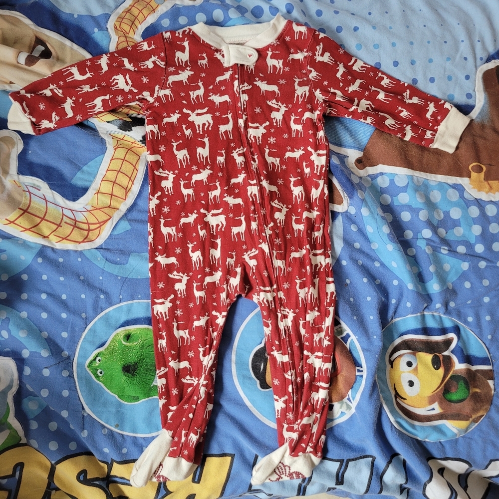 Red and white Burt's Bees Baby holiday pajamas